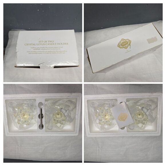 Shannon Crystal by Godinger Lotus Clear Candle Holder set NIB - Picture 4 of 6